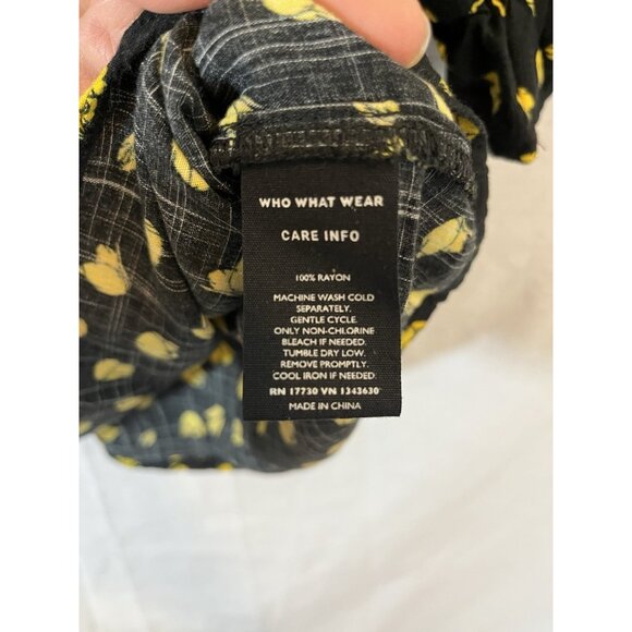 Who What Wear Women's XL Rayon Black With Yellow Tulips Blouse - Picture 3 of 8